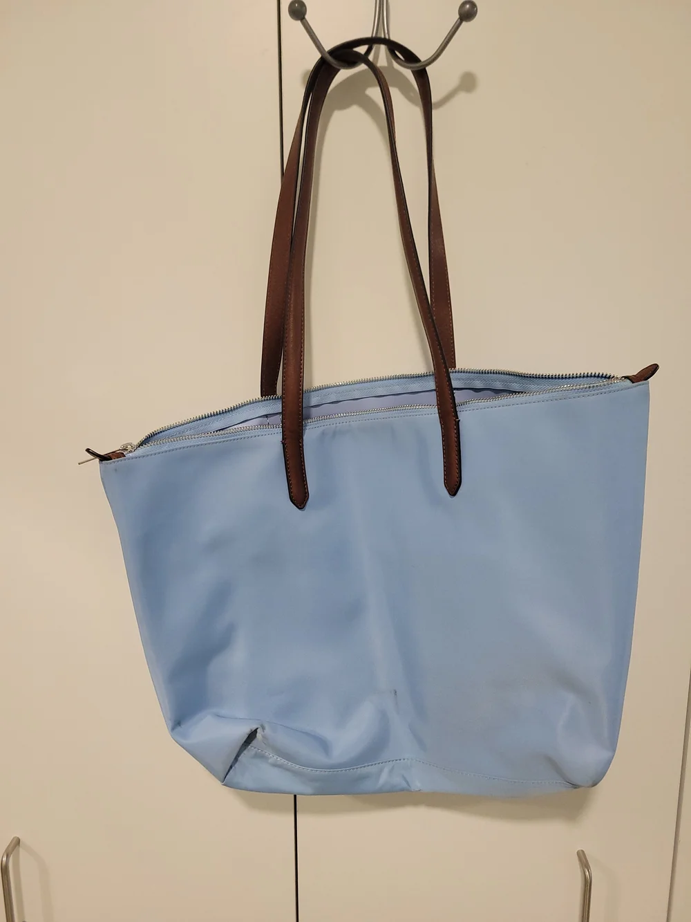 Lands' End Powder Blue Tote with Brown Straps